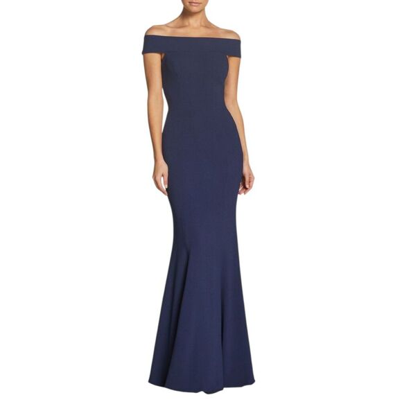 Dress the Population Navy Jackie Off the Shoulder Crepe Trumpet Gown XS - Picture 1 of 5